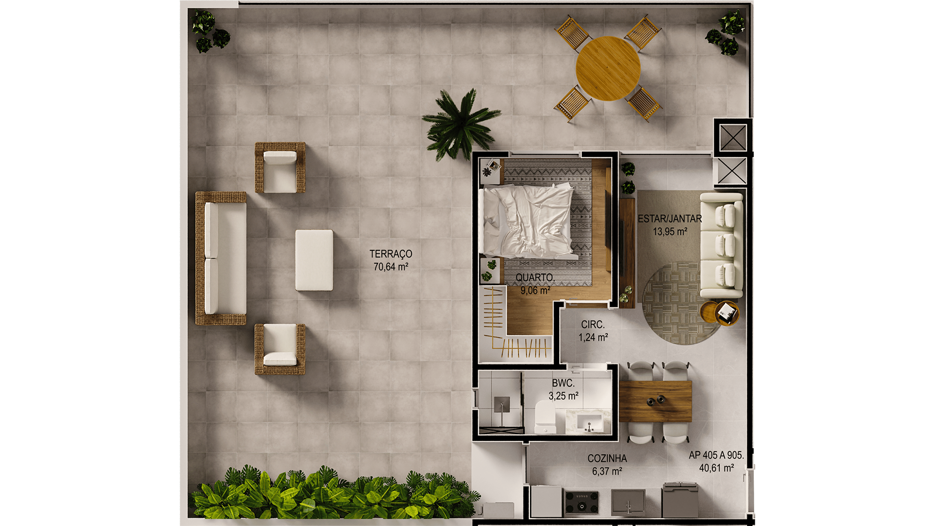 Planta com terraço 41m²