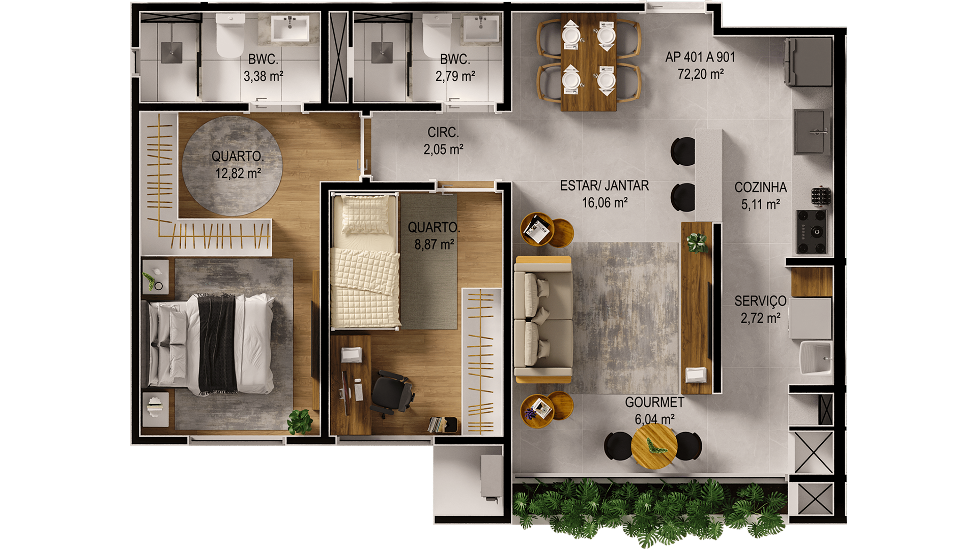 Planta sem terraço 72m²
